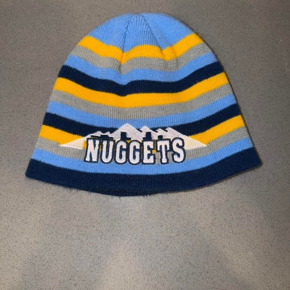 NBA Denver Nuggets blue & yellow striped beanie